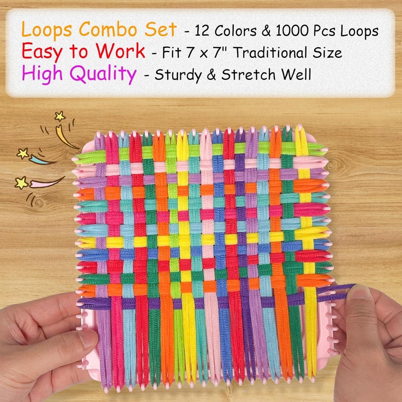 LINAYE 1000 PCS Loom Refill Loops, 12 Color Weaving Loom Refill Loops Kit for Potholder 6” 7” Size Pot Holder Loom Art and Crafts DIY Supplies for Adults Teens - Image 4